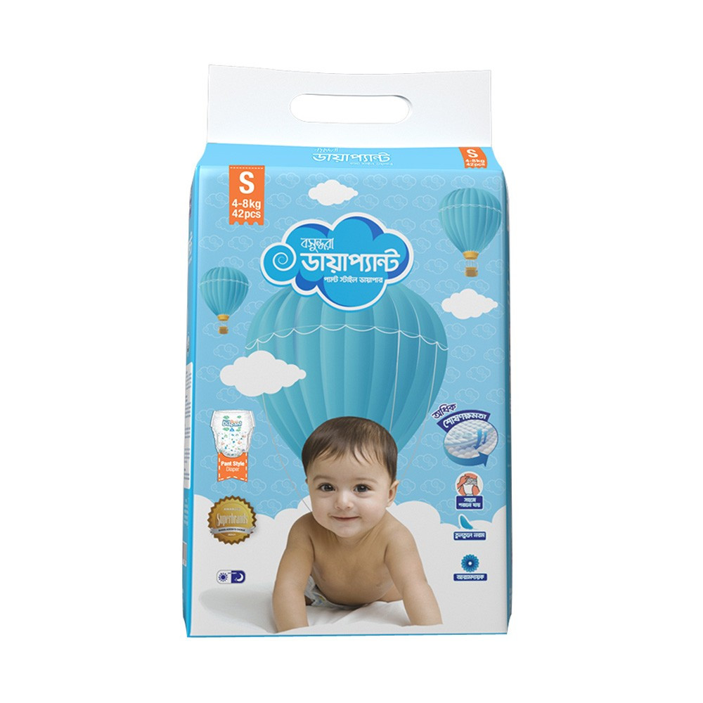 Bashundhara Diapant Pant Style Baby Diaper (4-8Kg) - S 42pcs (BD)