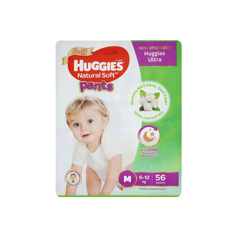 Huggies Natural Soft Pants Baby Diaper (6-12kg) M56 - (Malaysia)