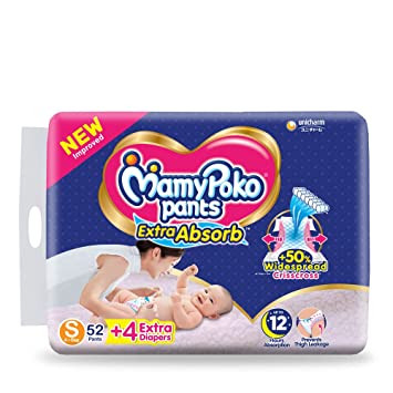 MamyPoko Pants Baby Diaper Extra Absorb (4-8Kg) - S52 + 4 Extra Diaper