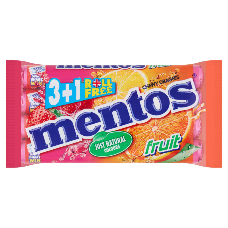 Mentos Fruit Chewy Dragees 4 Roll - 152g (Imported from UK)