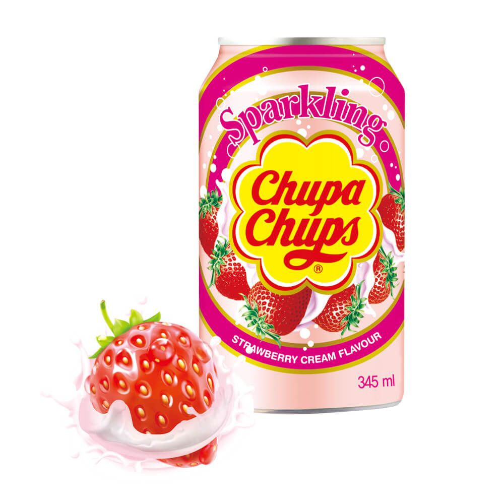 Chupa Chups Sparkling Soft Drink Strawberry Cream - 345ml