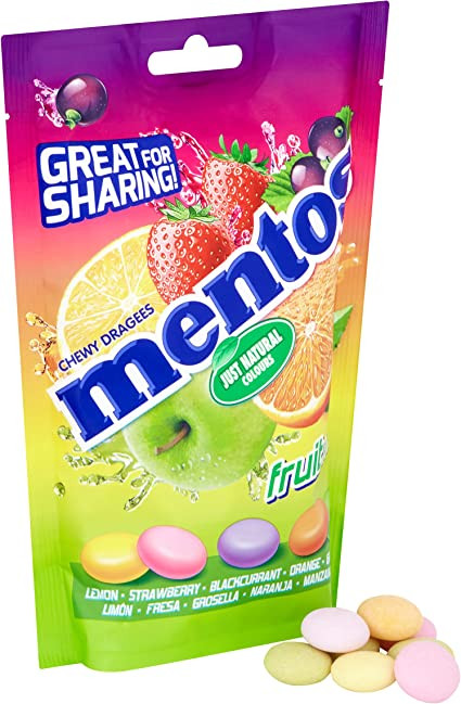 Mentos Chewy Dragees Fruit Mix Pouch Bag - 160g (Imported from UK)