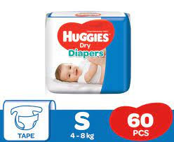 Huggies Dry Tape Baby Diaper (4-8 Kg) - S60 (Malaysia)