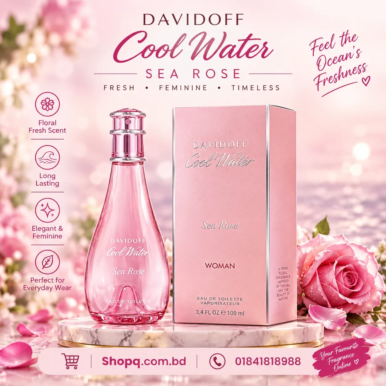 Davidoff Cool Water Sea Rose EDT for Women (100ml) (100% Original)