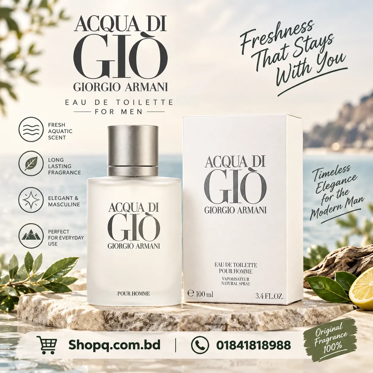 Acqua Di Gio Giorgio Armani Eau de Toilette Spray Pour Homme - 100ml (France)