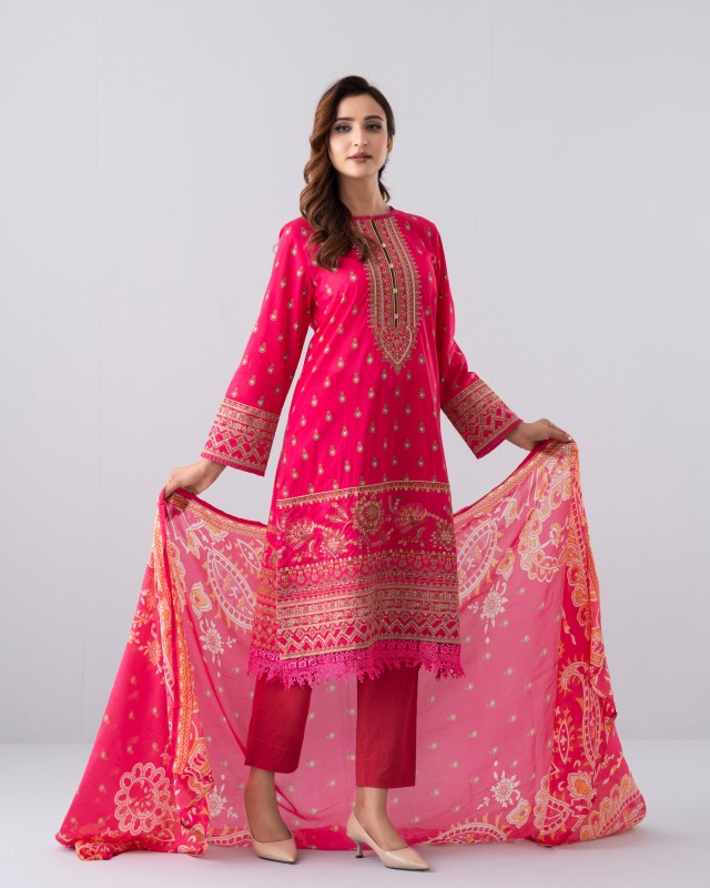 Smart Fit Printed Two-Piece Lawn with Silk Dupatta