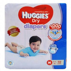 Huggies Dry Tape Baby Diaper (6-11kg) M72 - (Malaysia)